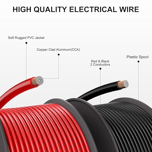 18 Gauge Electrical Wire 2 Pack Total 60ft-Black 30 ft and Red 30 ft Soft Flexible Copper-Clad Aluminum(CCA) 18 AWG PVC Wire for Lamp, Household Appliances RC Toys, Models, Auto, Electronics