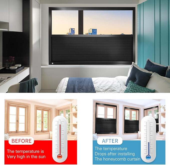 LEXEN Smart Bottom Up Honeycomb Shades - WiFi Enabled Motorized Cellular Blinds Compatible with Alexa/Google Home Easy Install Blackout Honeycomb Blinds with Aluminum Frame Customize Size-Black