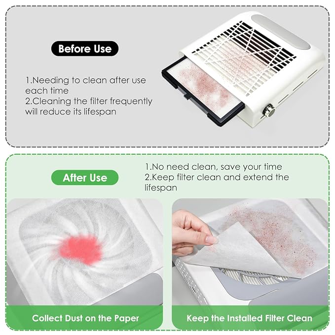 300 Sheets Nail Dust Collector Filter Paper: Disposable Dust Vacuum Filter - Image 5