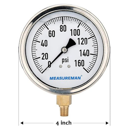 MEASUREMAN 4" Dial Size, Glycerin Filled Plumbing Pressure Gauge, Stainless - Image 5