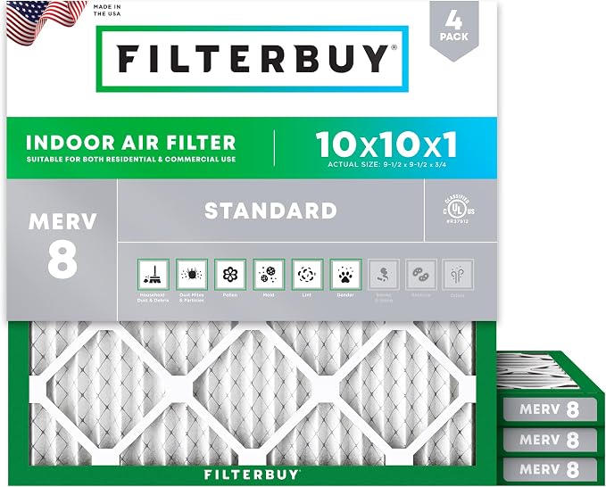 Filterbuy 10x10x1 Air Filter MERV 8 Essential Dust & Allergy Defense, by Filterbuy