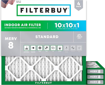 Filterbuy 10x10x1 Air Filter MERV 8 Essential Dust & Allergy Defense, by Filterbuy