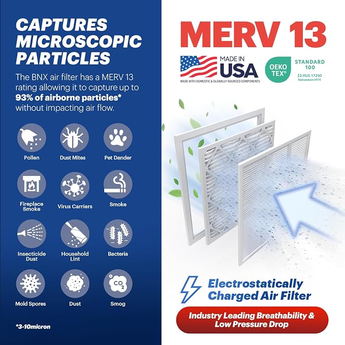 BNX TruFilter 16x25x1 MERV 13 AC Furnace Air Filter - Image 3