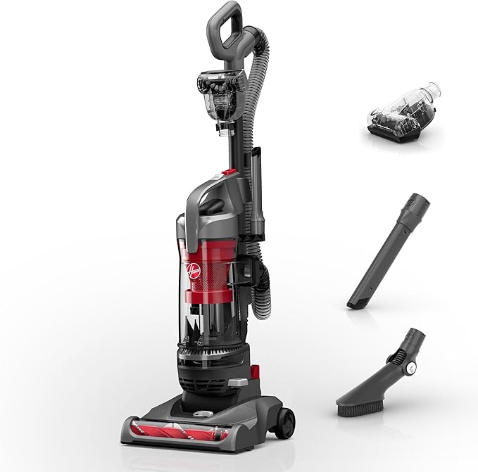 Hoover Rewind Pet Upright Bagless Vacuum Cleaner for Carpet and Hard Floors, Automatic Cord Rewind, Above Floor Cleaning Corded Vacuum Cleaners for Home Use, Gray
