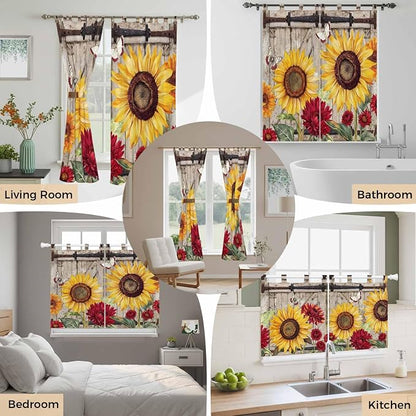 Sunflowers Kitchen Curtains 45 Inch Length, Short Cafe Window Curtains Tab Top - Image 7