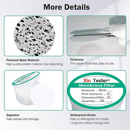 Xin Tester 100 Pieces Nylon Disc Membrane Filters, 50 mm Diameter, 10µm Pore - Image 7