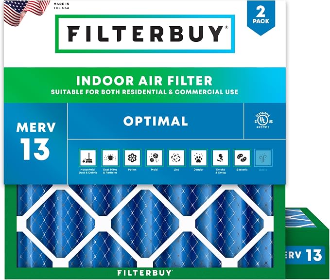 Filterbuy 25x25x4 Air Filter MERV 13 Optimal Smoke & Allergy Defense, by Filterbuy