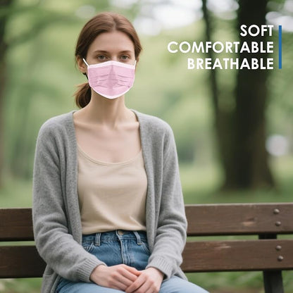NNPCBT Pink Disposable Face Masks 125 Pack, 3-Ply Breathable Mask - Image 5