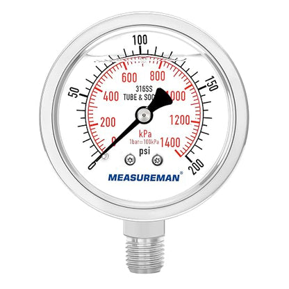 MEASUREMAN Fully Stainless Steel Hydraulic Glycerin Filled Pressure Gauge by MEASUREMAN