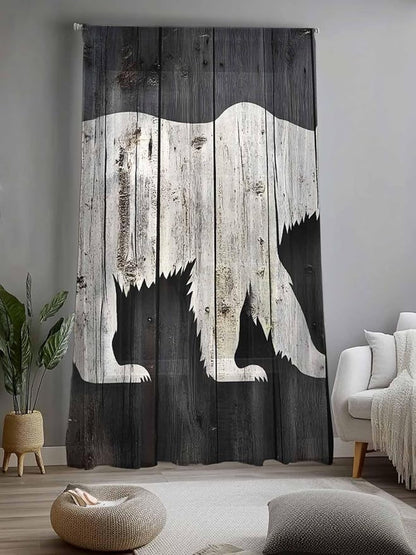 Sheer Curtains 108 Inches Long, Farmhouse Country Rustic Wooden Grain Privacy - Image 2
