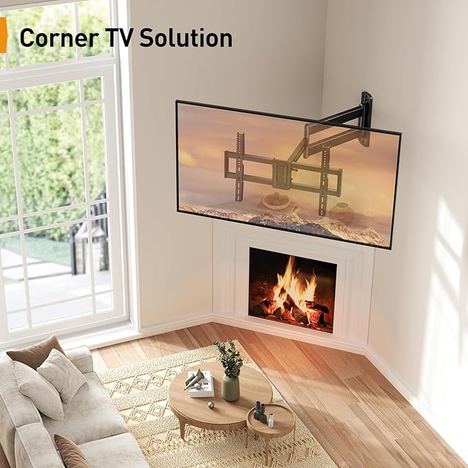 Perlegear Corner TV Wall Mount Long Arm TV Mount Bracket for 32-75 Inch TVs-Full Motion Wall Mount with 32.37” Extension & Swivel Articulating Arm & Tilt, MAX VESA 600x400mm, Holds up to 100 lbs