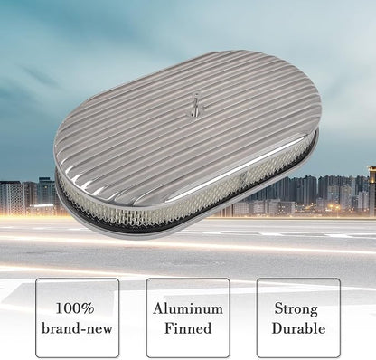 15" Air Cleaner Kit Polished Aluminum Oval Full Finned Retro Compatible - Image 4