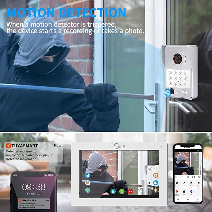 Wired Video Door Phone Apartment Intercom System,7 Inch Touch Monitor with 1080P HD Camera Doorbell,Supporting 5 in 1 Unlocking,Minitoring Motion Detecting for Home Villa,Tuya (2 doorbell + 1 monitor)