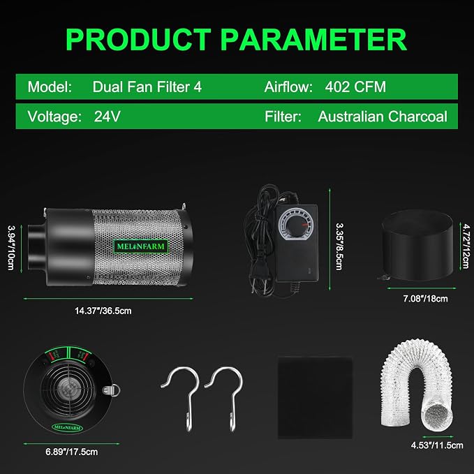 MELONFARM Dual-Fan Air Filter 4 Inch Dual-fan power boosts air circulation - Image 8