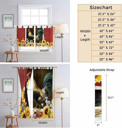 Chicken Sunflowers Kitchen Curtains 24 Inch Length, Small Window Curtains Tab - Image 8