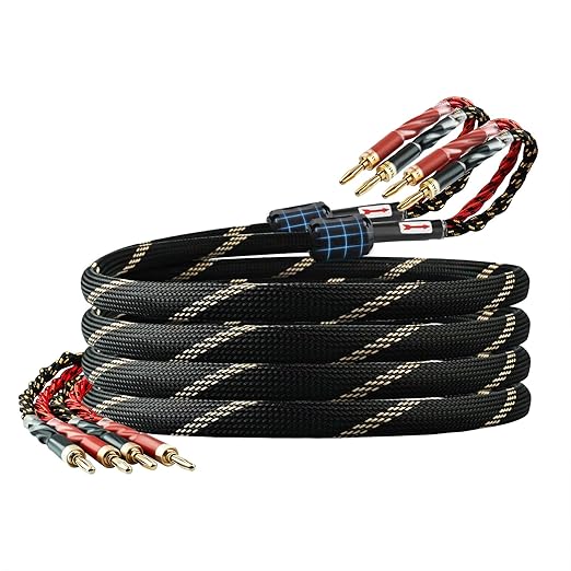 9 AWG 2Pack Audiophile Speaker Cable – Speaker Wire with Banana Plugs,4N OFC Core,Nylon Braid,Audio Wire,Compatible with Amplifier,Speakers,AV Receiver& Home Theater（8.2ft/2.5m）