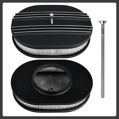12" Air Cleaner Kit Oval Half Finned Black Aluminum Compatible - Image 2