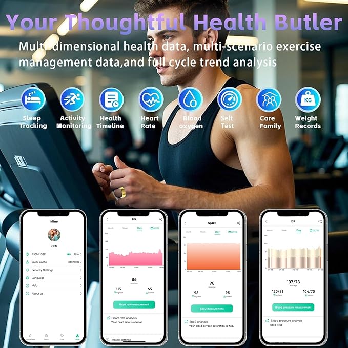 Fitness Tracker Ring for Men Women – Smart Health Ring with Heart Rate, SpO2, Blood Pressure, Sleep Monitoring, Steps, Calories, 5ATM Waterproof, No Subscription Fee for iOS and Android (Gold 10)