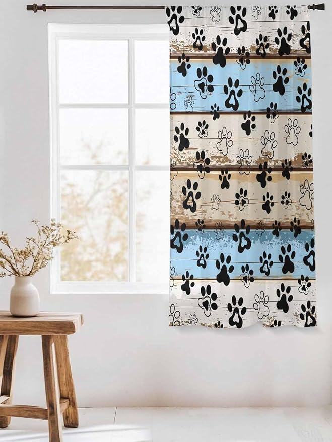 Sheer Curtains 63 Inch Length, Vintage Farmhouse Rustic Wooden Grain Privacy - Image 3