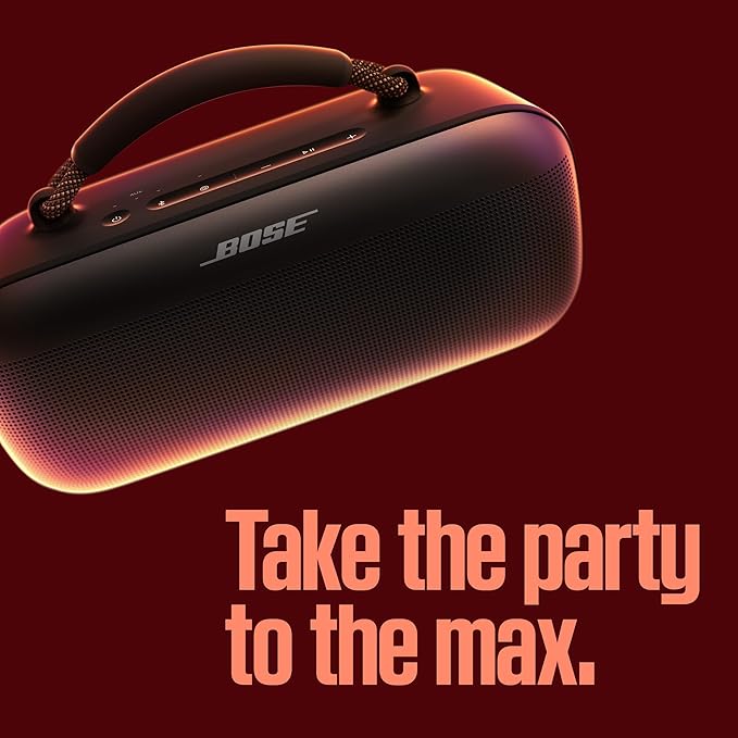 Bose SoundLink Max Bluetooth Speaker - Portable Wireless Party Speaker, IP67 Waterproof, Rope Handle, Up to 20 Hours of Playtime, USB-C, Built-in 3.5mm AUX Input, Black