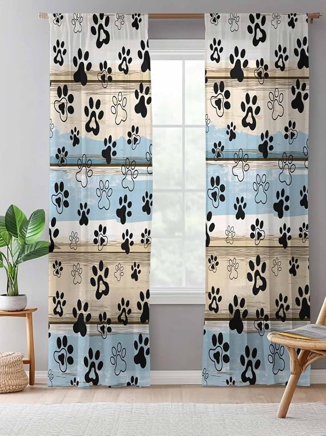 Sheer Curtains 108 Inches Long, Vintage Farmhouse Rustic Wooden Grain Privacy - Image 5
