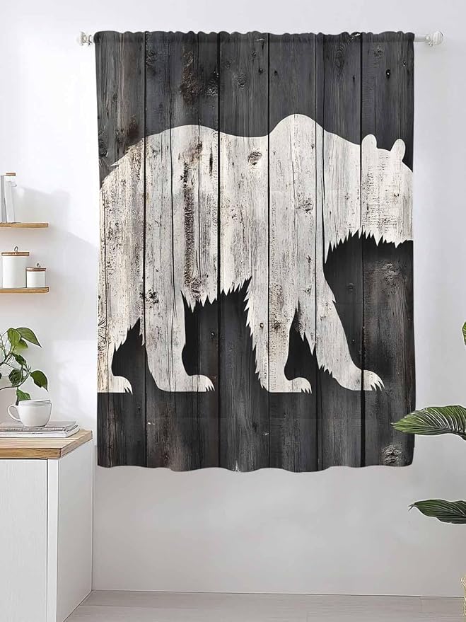Sheer Curtains 72 Inches Long, Farmhouse Country Rustic Wooden Grain Privacy - Image 2