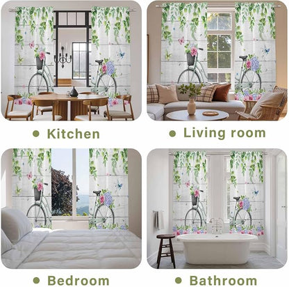 Spring Kitchen Curtains, Bicycles Botanical Rose Leaves Butterfly Wood Grain - Image 8