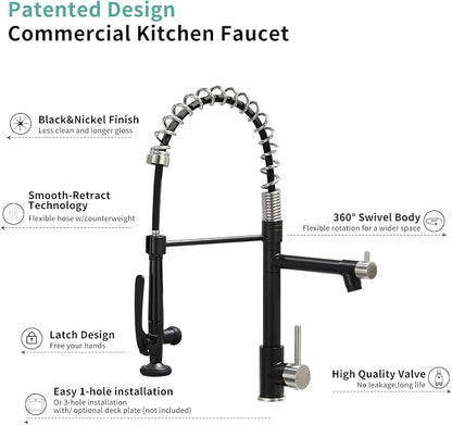 Pull Down Kitchen Faucet with Sprayer, Fapully Commercial Matte Black&Brushed - Image 7