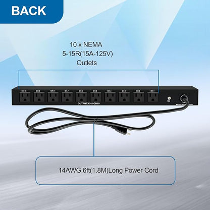 10 NEMA 5-15R Outlet Surge Protector PDU, 120V 15A 3600J 10KA, 1U Rack Mount - Image 3