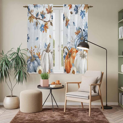 Fall Blue Maple Window Curtains 63 Inch Long 2 Panel Set, Rod Pocket Bedroom - Image 7