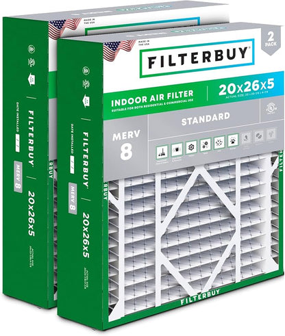 Filterbuy 20x26x5 Air Filter MERV 8 Essential Dust & Allergy Defense, Pleated by Filterbuy