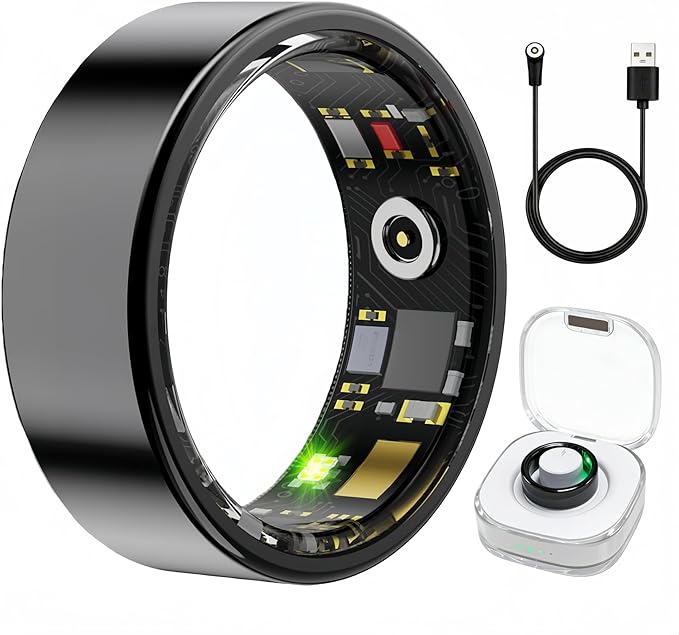 Smart Ring Health & Fitness Tracker for Men & Women, Heart Rate, SPO₂, Sleep & Activity Monitoring, IP68 Waterproof, Long Battery Life, Family Care Mode, No Subscription Fee (Black, 12)