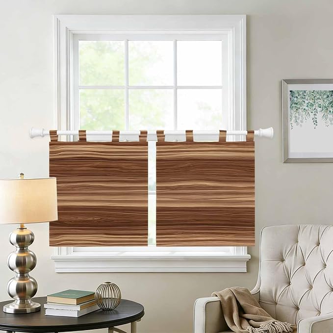 Brown Western Kitchen Curtains 36 Inch Length, Small Window Curtains Tab Top - Image 2