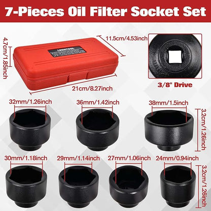 7-Piece Oil Filter Socket Set, 3/8" Drive Low Profile Oil Filter Cap Wrench - Image 2