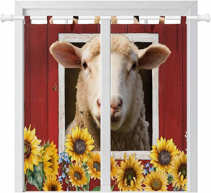 Sheep Sunflower Bathroom Curtains 63 Inch Length, Window Curtains Tab Top by Unknown