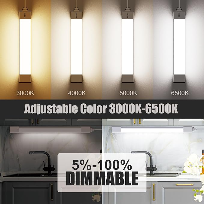 ONIDEK Under Cabinet Lights with Plug. 2700K-6500K Dimming and Color. with Wireless Control Panel and Remote Control.36W 3600LM for Garage, Kitchen, Bathroom, Closet, Office (45 inch)