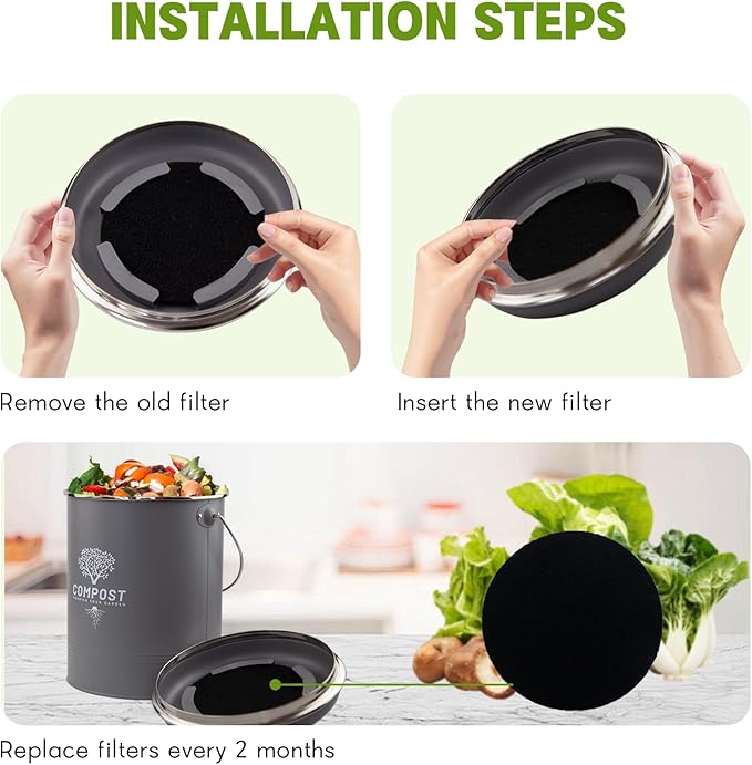 6 Pack Charcoal Filters for Compost Bin Bucket, 5 Inch Round Activated Carbon - Image 6