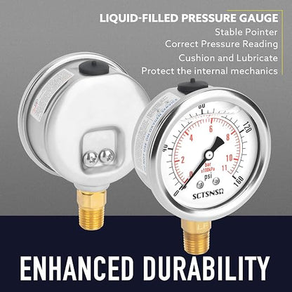 2-1/2" Dial Size, 0-160 Psi Lead-Free Pressure Gauge, Glycerin Liquid Filled - Image 3