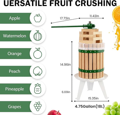 CAELUM Fruit Wine Press, 4.75 Gallon Wood Fruit and Cider Press Squeezer - Image 2