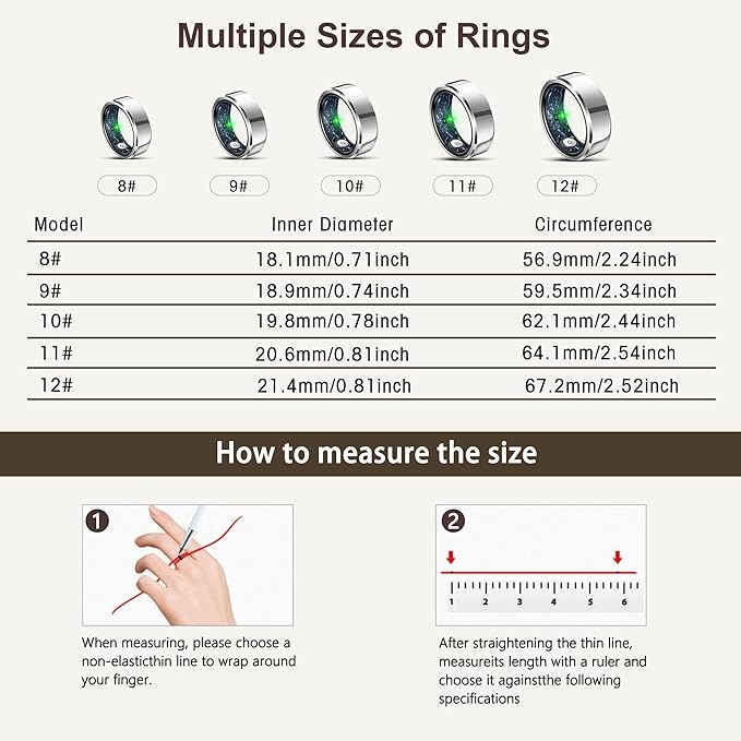 RIFESI Smart Ring for Women Men, Fashion Minimalist Fitness Ring & Sleep Tracker Ring with Heart Rate, Blood Pressure,5ATM Waterproof Health Ring,Gifts for Women Men Gift,No Subscription (10,Silver)