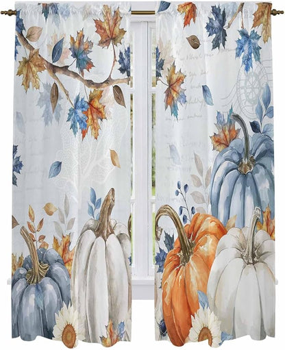 Fall Blue Maple Window Curtains 72 Inch Long 2 Panel Set, Rod Pocket Long - Image 2