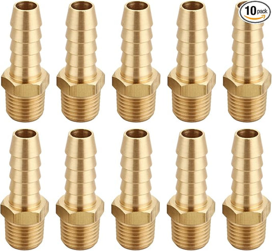 3/8 Inch Hose Barb to 1/4 Inch NPT Male Thread Brass Air Hose Barb Fittings by TTANYAHARDWARE