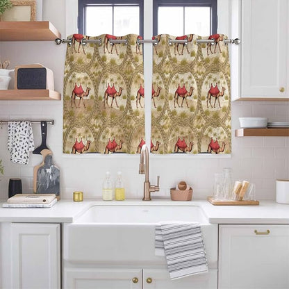 2 Panel Kitchen Cafe Curtains, Desert Camels Sunlight Filtering Nature Air - Image 2