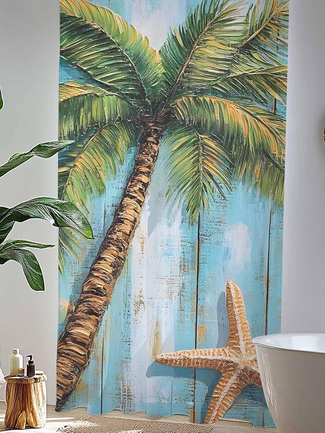 Sheer Curtains 84 Inches Long, Coastal Beach Tree Semi Sheer Curtains Light - Image 4