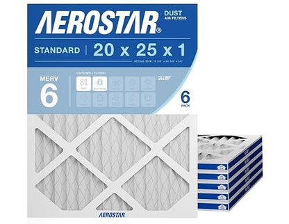 Aerostar 20x25x1 MERV 6 Pleated Air Filter, AC Furnace Air Filter, 6 Pack by AirFiltersDelivered