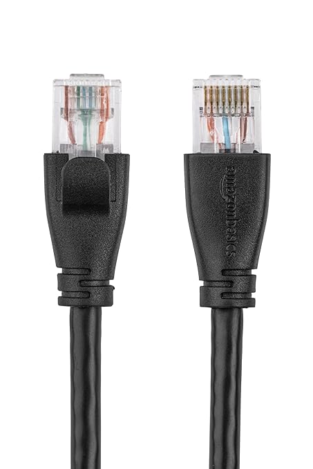 Amazon Basics RJ45 Cat 6 Ethernet Patch Cable, 1Gpbs Transfer Speed, Gold-Plated Connectors, 14 Foot for PC, TV, Tablet, Router, Printer, Black
