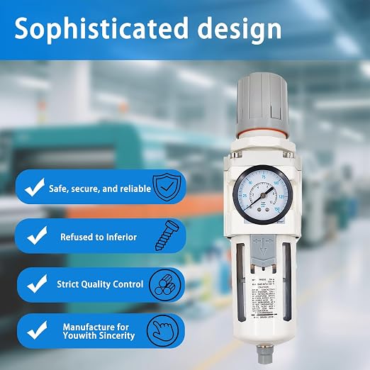 XingNEeng 3/8" NPT Compressed Air Filter Regulator Combo Piggyback, Water/Oil - Image 6