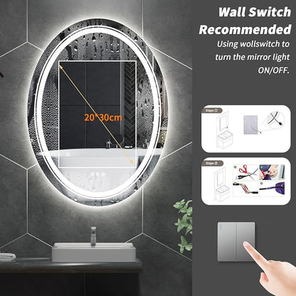 LUVODI Lighted LED Bathroom Mirror: 28”x20” Oval Wall Mounted Makeup Mirror - Image 7