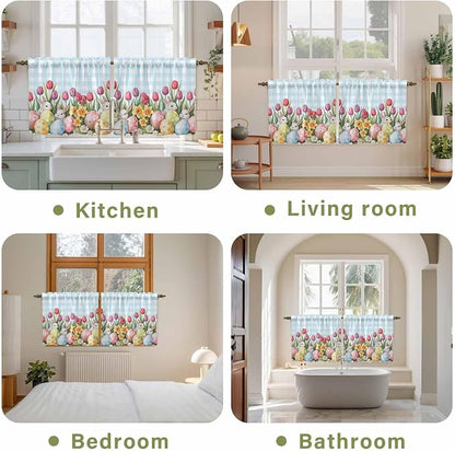 Easter Kitchen Tier Curtains 24 Inch Long 2 Panel Set, Rod Pocket Cafe Small - Image 8