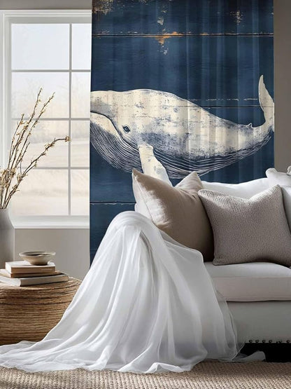 Sheer Curtains 72 Inches Long, Ocean Vintage Whale Semi Sheer Curtains Light - Image 4